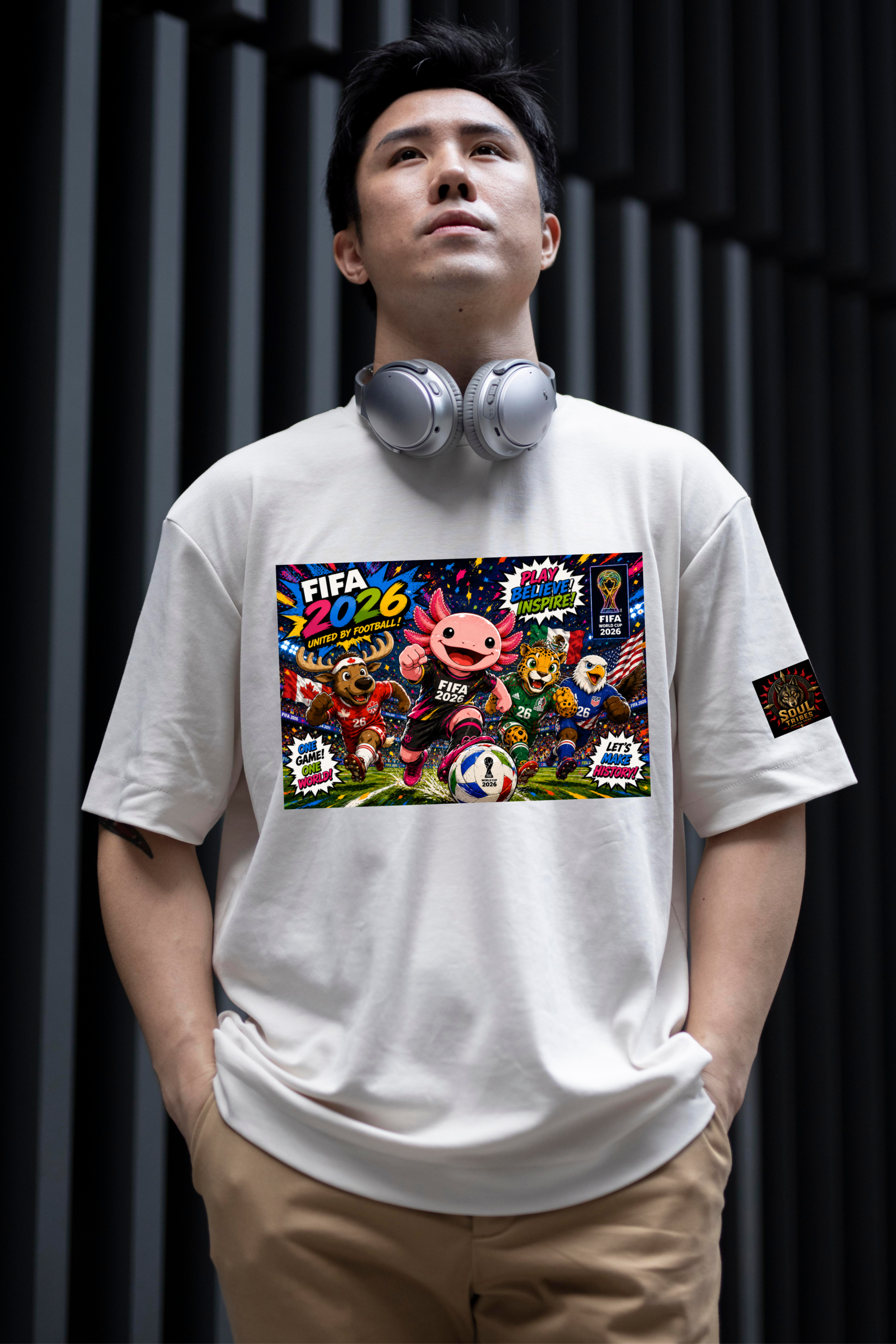soul tribes unisex axolotl & fifa 2026 mascots oversized graphic t shirt soul tribes unisex axolotl & fifa 2026 mascots oversized graphic t shirt