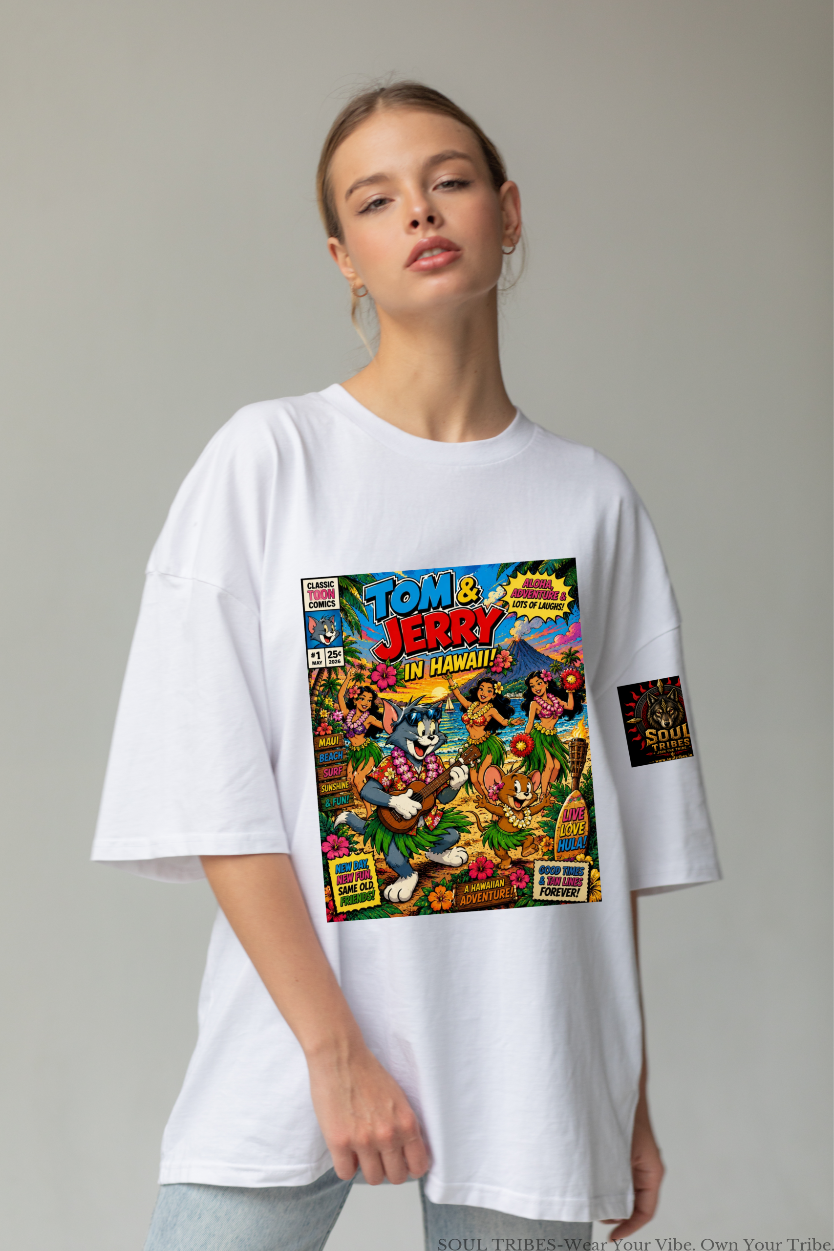 soul tribes unisex tom & jerry in hawaii oversized graphic t shirt soul tribes unisex tom & jerry in hawaii oversized graphic t shirt