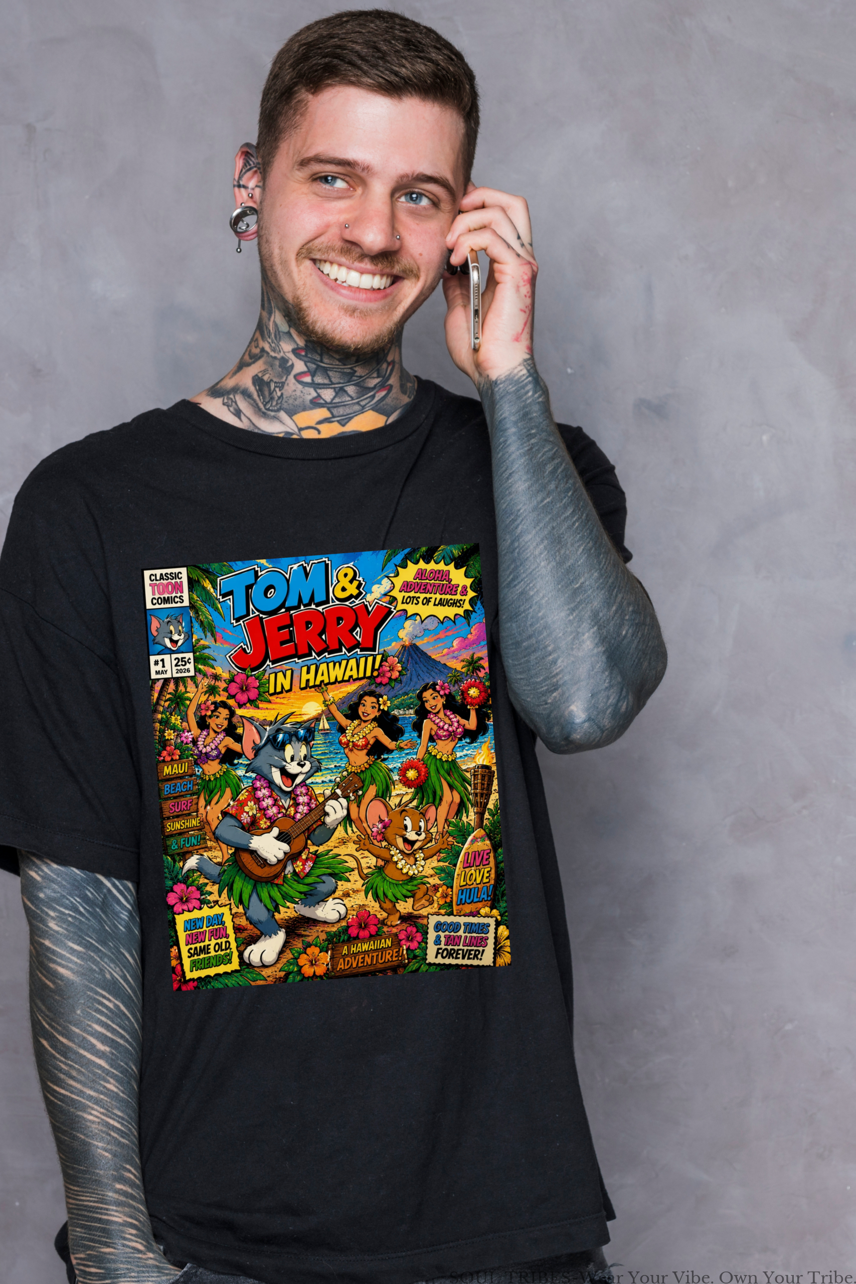soul tribes unisex tom & jerry in hawaii oversized graphic t shirt soul tribes unisex tom & jerry in hawaii oversized graphic t shirt